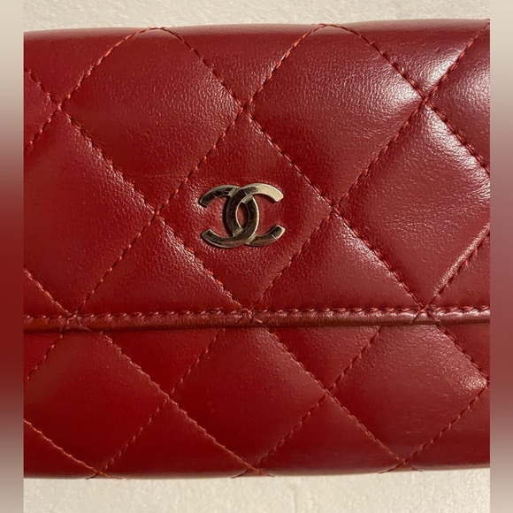 Chanel Red Lambskin Flap Long Wallet On A Unbranded Adjustable Chain With COA - Picture 5 of 14